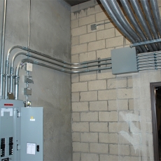 Interior of utility room with an open fuse box